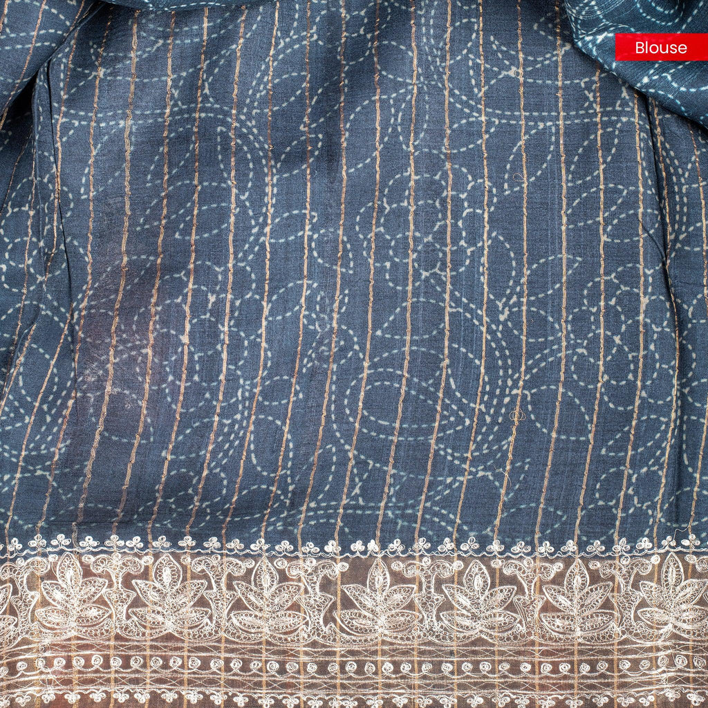 Black Tussar Silk Saree with Bhavini Print & Pitta Embroidery - Black