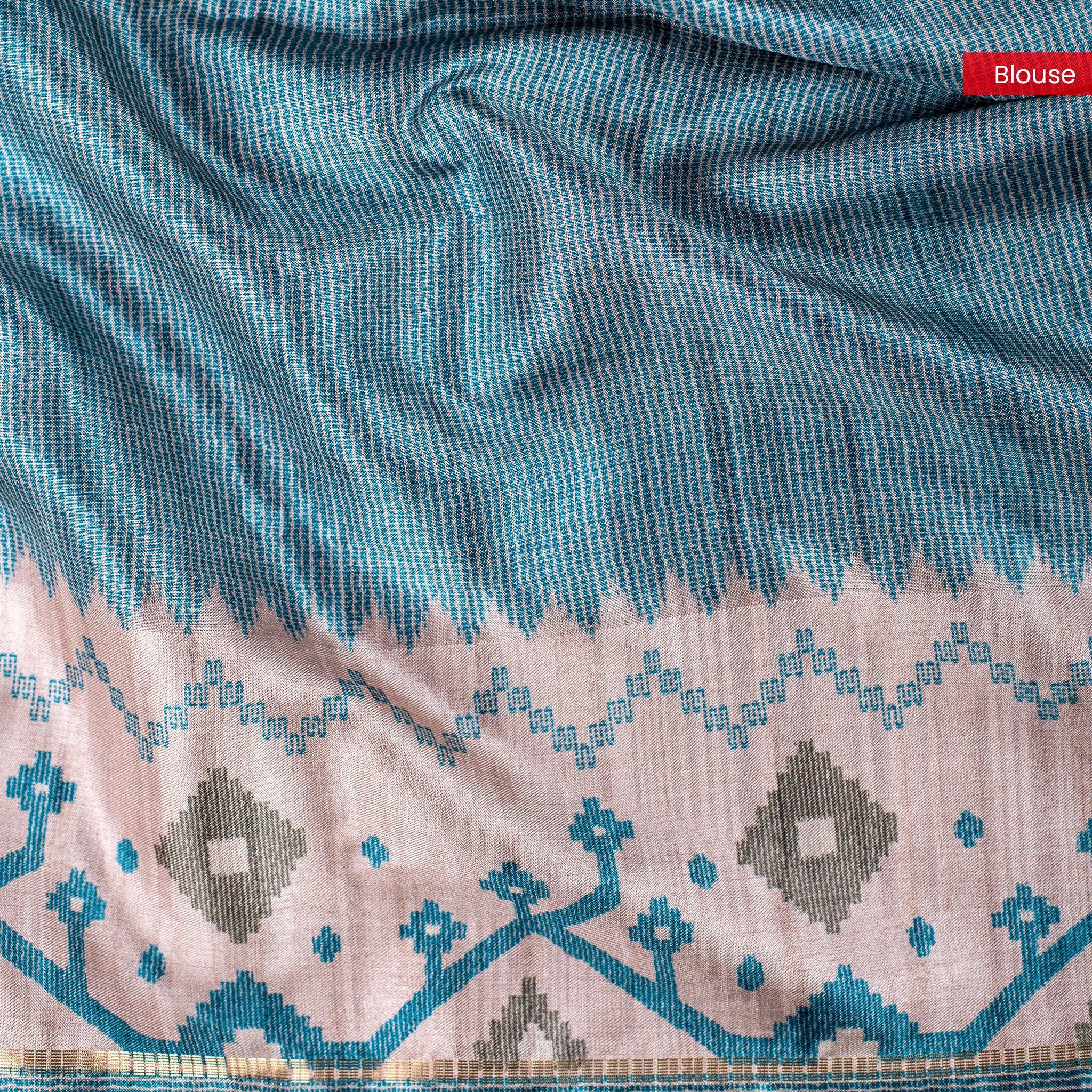 Semi Tussar Silk Saree – Zari Checks with Jamdani Print Border - Kleem Boutique