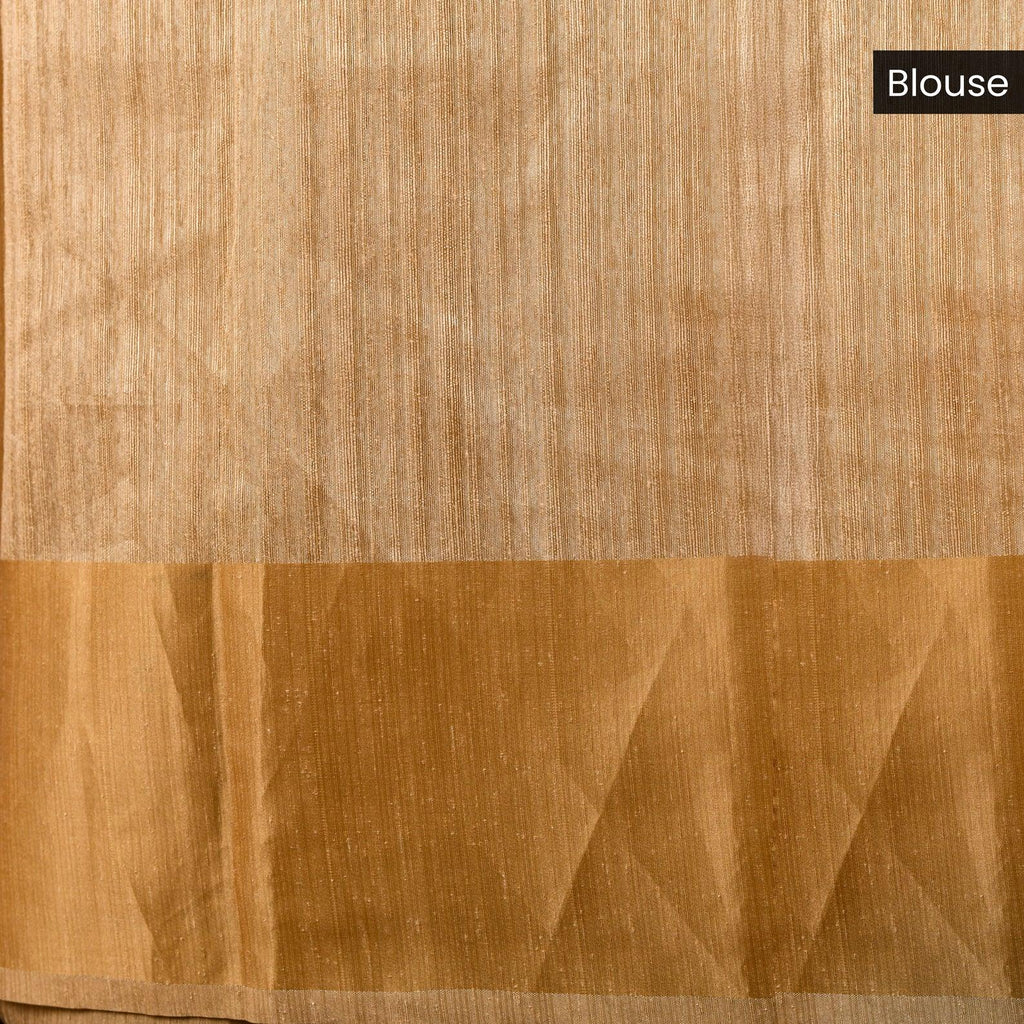 Tussar Jute Off-White Saree with Cross-Stitch Embroidery and Scallop Border - Kleem Boutique