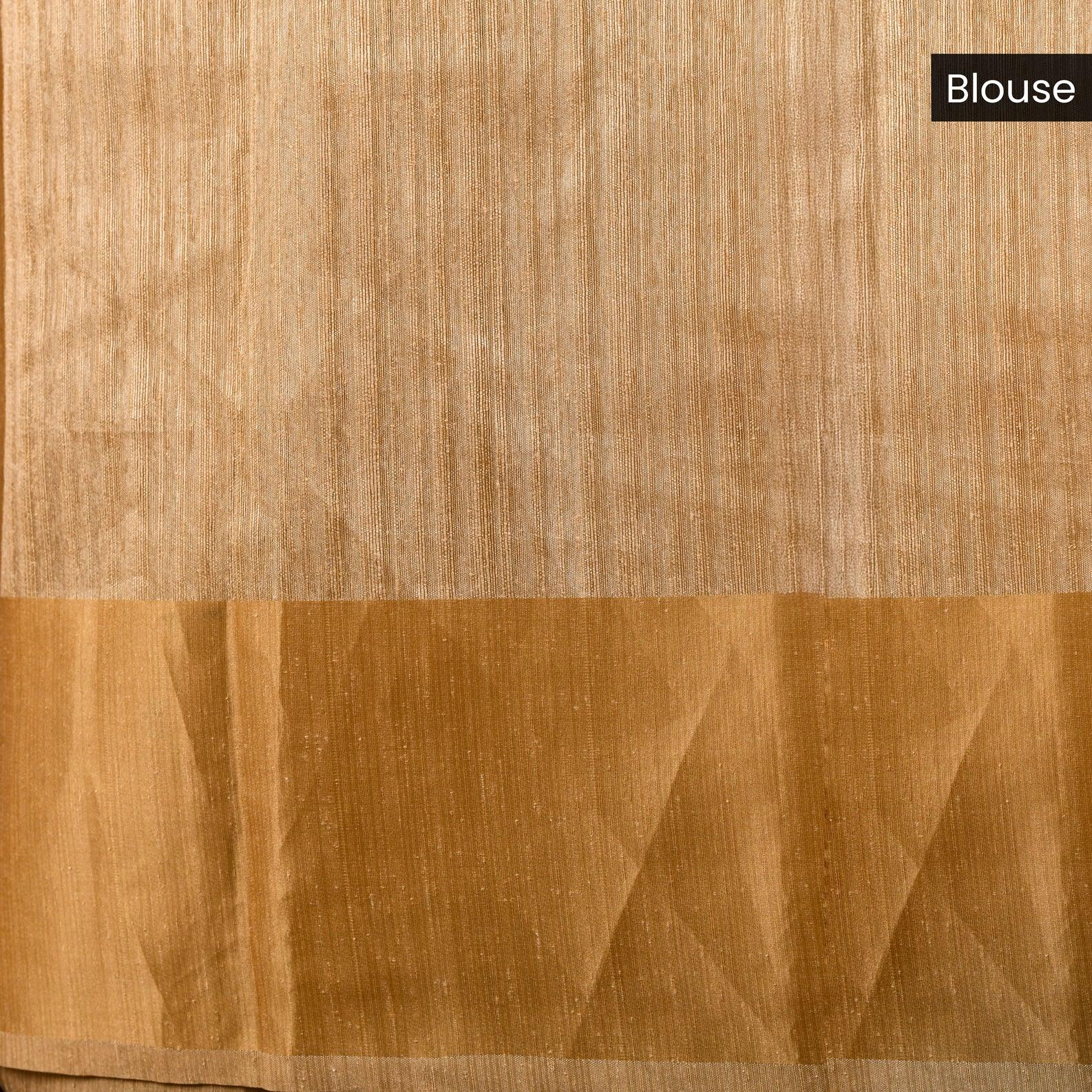 Tussar Jute Off-White Saree with Cross-Stitch Embroidery and Scallop Border - Kleem Boutique