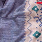 Semi Tussar Silk Saree – Zari Checks with Jamdani Print Border - Kleem Boutique