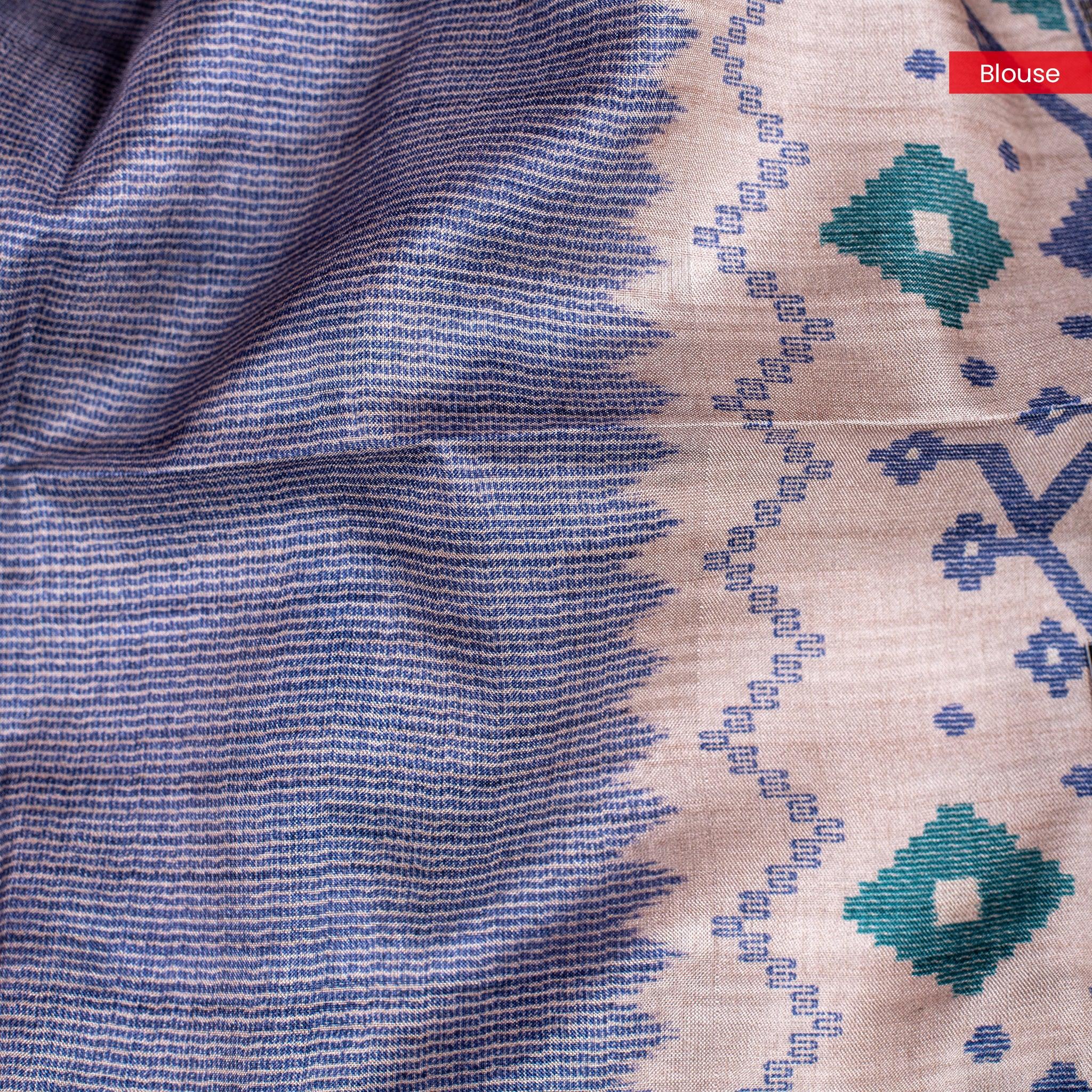 Semi Tussar Silk Saree – Zari Checks with Jamdani Print Border - Kleem Boutique