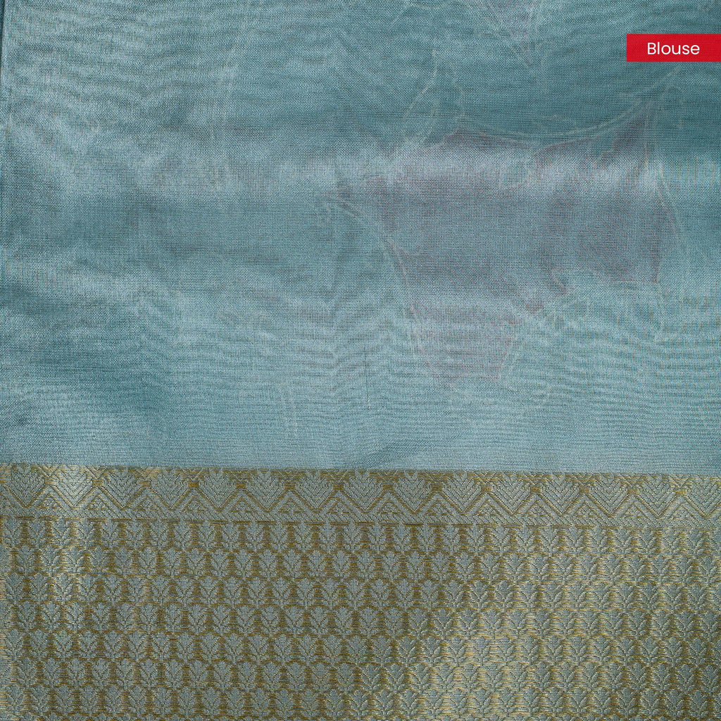 Kora Organza Saree with Pastel Floral Design - Light Sea Green - Kleem Boutique