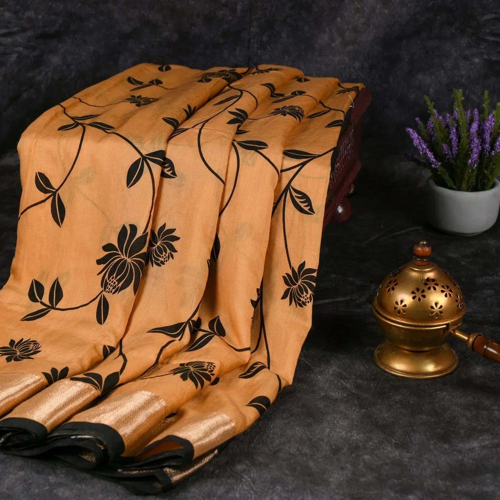 Dola Silk Golden Yellow Saree with Antique Zari Border - Kleem Boutique