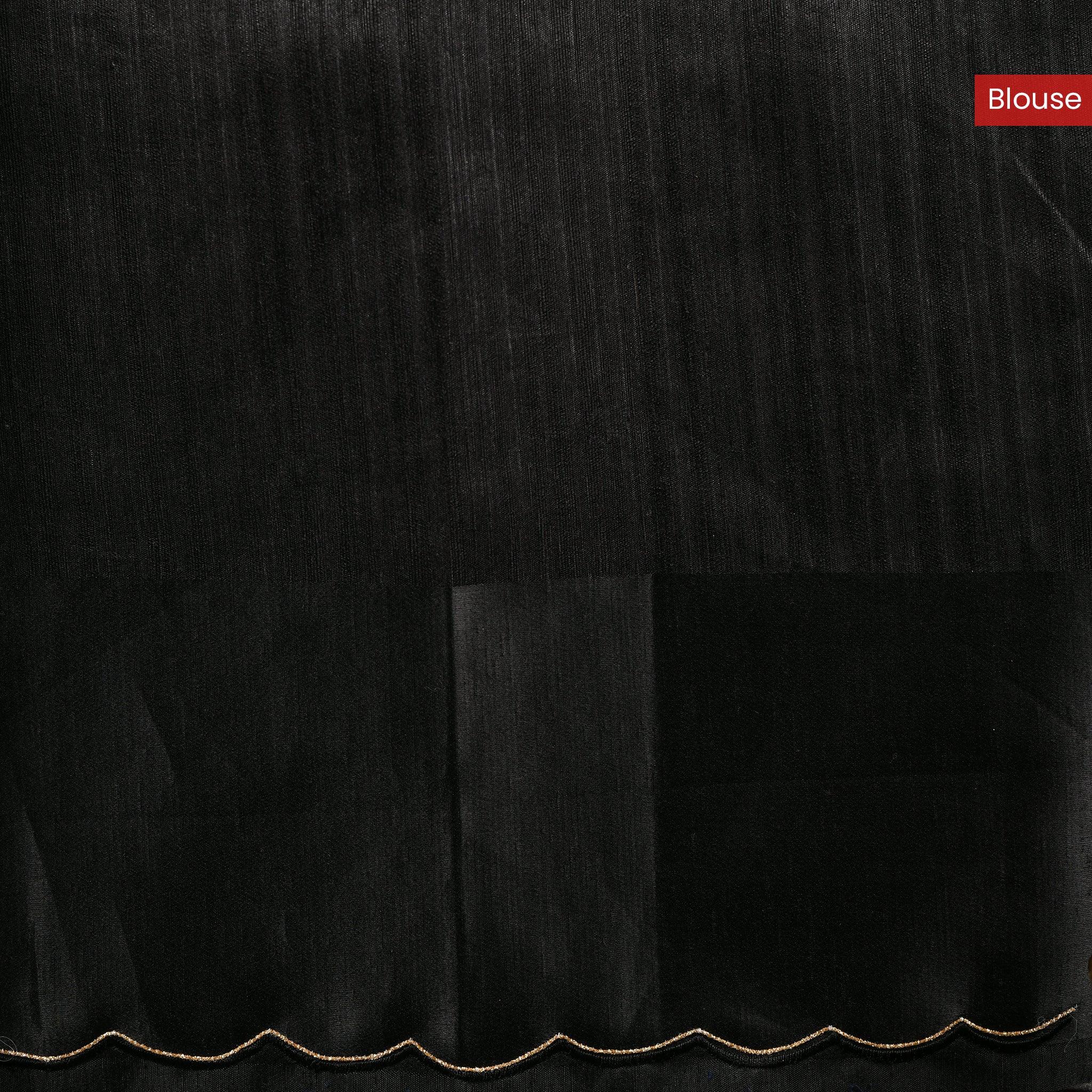 Tussar Jute  Black Saree with Cross-Stitch Embroidery and Scallop Border Secondary image