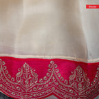 Pure Handloom Tissue Organza Saree with Sequin Appliqué Work - Off-White with Pink Border - Kleem Boutique