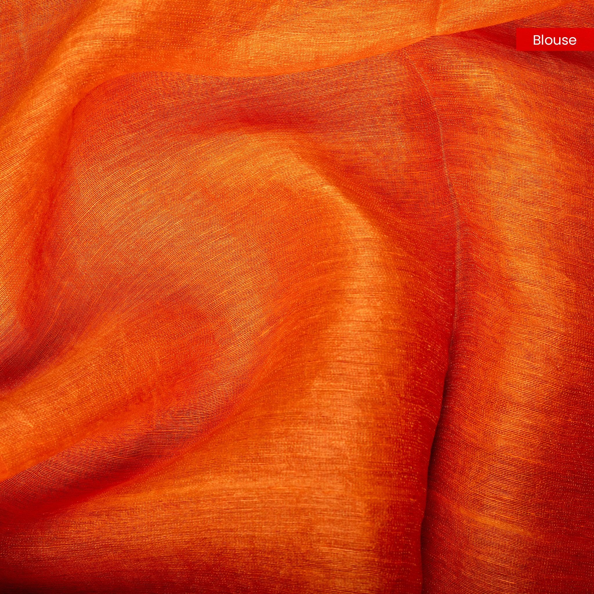 Jamdani Silk Saree with Horizontal Line Design – Handwoven Elegance -Orange - Kleem Boutique