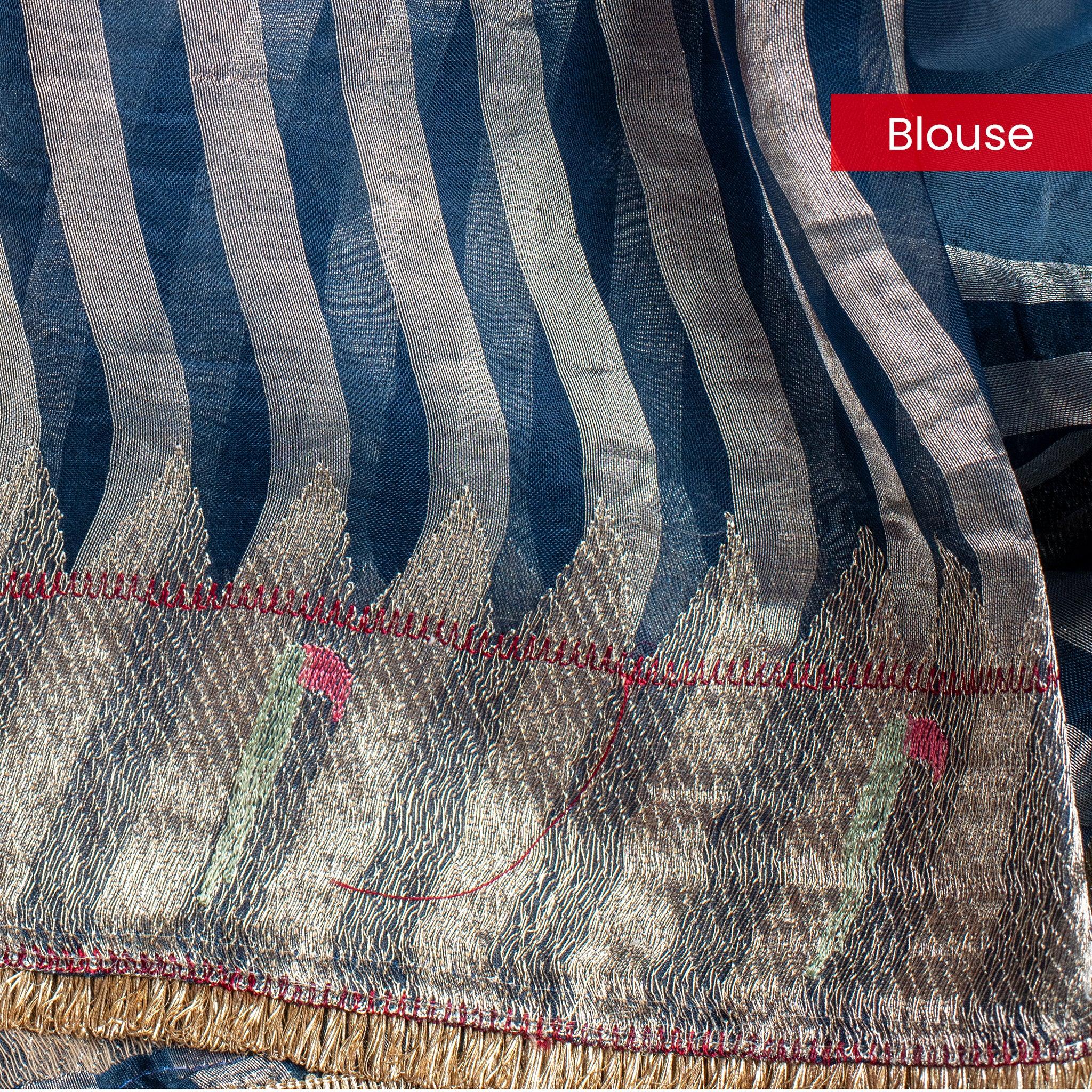 Pure Handloom Banarasi Kora Saree with Mukesh Work – Slate Grey - Kleem Boutique