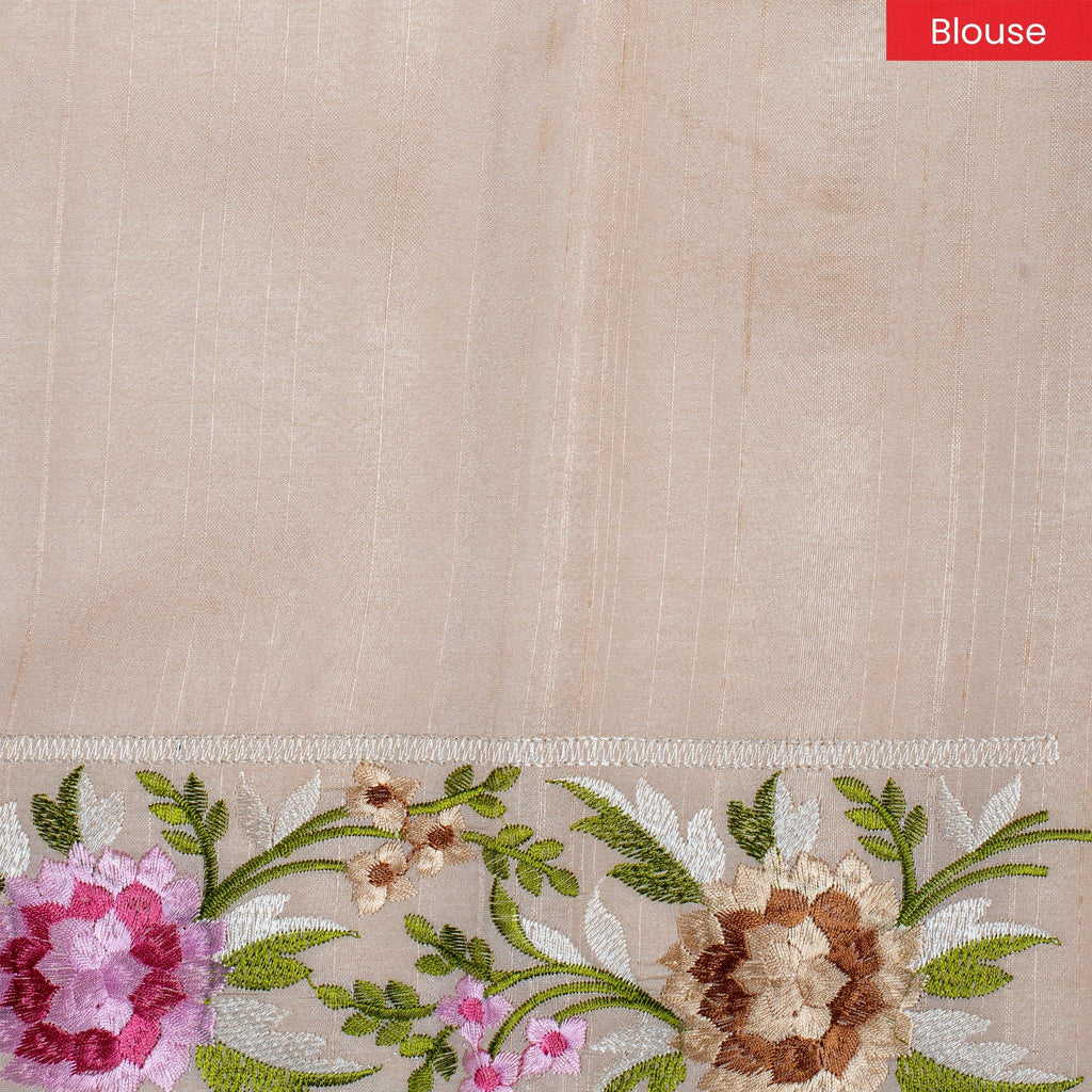 Semi Tussar Silk Saree – Organza & Tussar Fusion with Embroidery - Off-White - Kleem Boutique