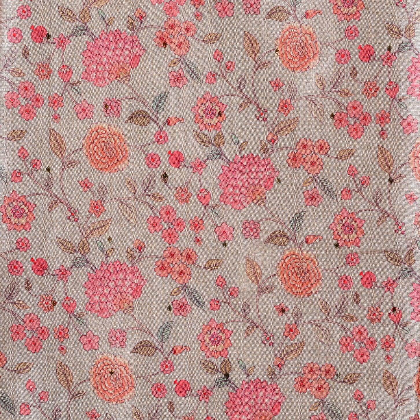 Semi Tussar Silk Coral Pink Saree with Applique Embroidery - Kleem Boutique