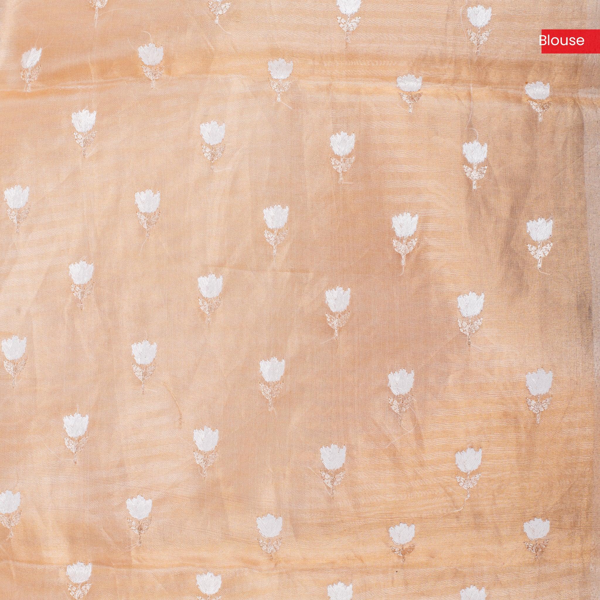 Pure Handloom Tissue Kora Saree – Appliqué & Embroidery Work - Kleem Boutique