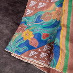 Pure Handloom Tussar Silk Multicolour Saree with Floral Digital Print, Kantha & Kutch Work - Kleem Boutique