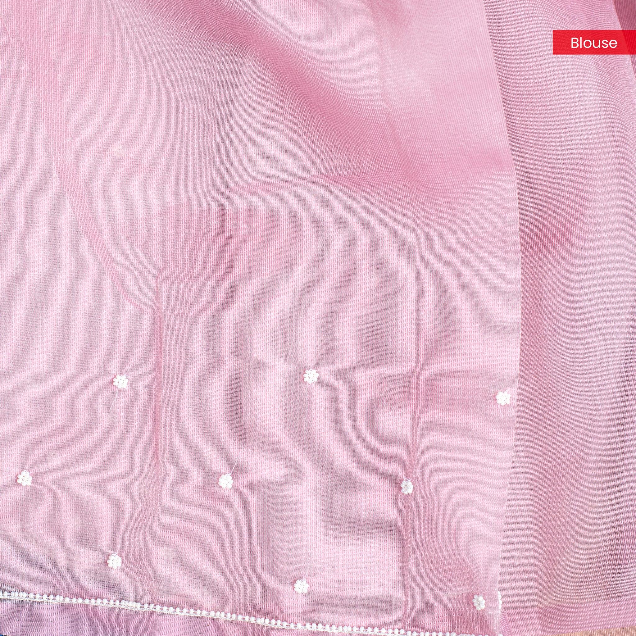 Jute Tissue Silk Saree with Mothi Embroidery – Onion Pink - Kleem Boutique