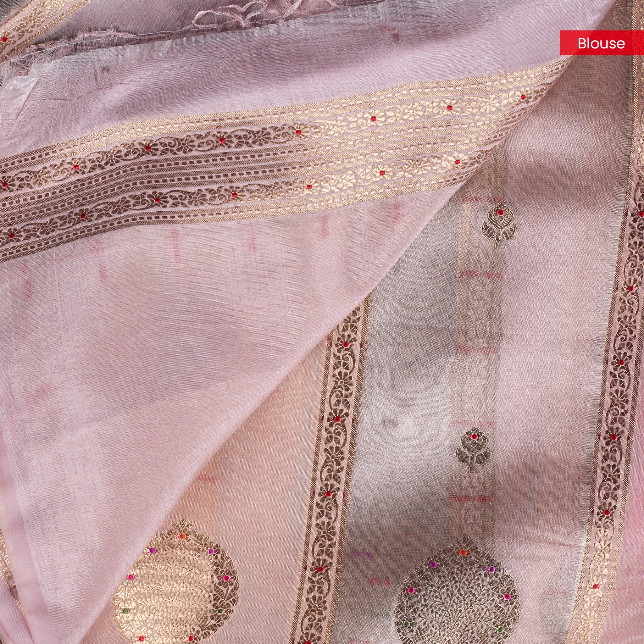 Semi Tussar Silk Organza Fusion Saree – Light Peach - Kleem Boutique