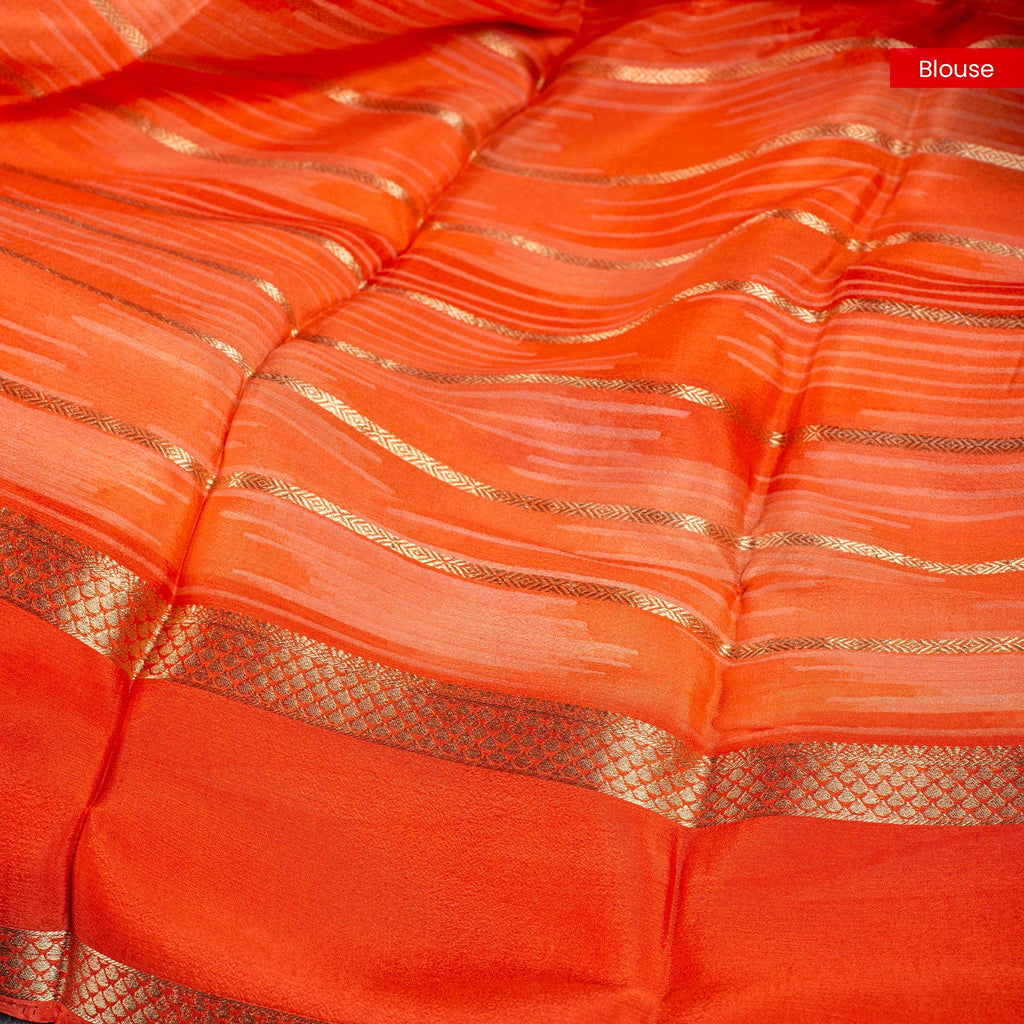 Shrinagar Silk Saree – Chinnon Crepe Fabric - Light Orange with Dark Orange - Kleem Boutique