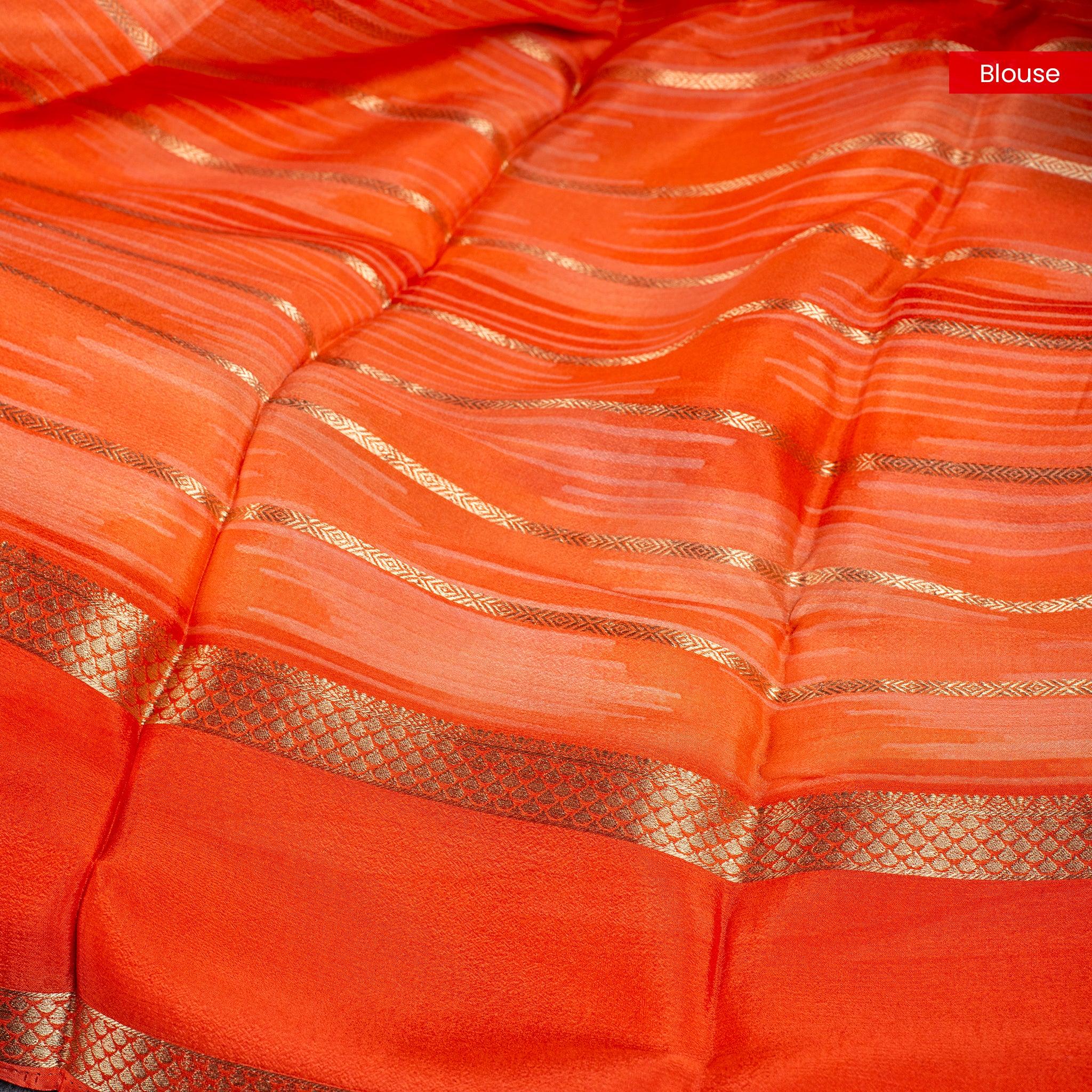 Shrinagar Silk Saree – Chinnon Crepe Fabric - Light Orange with Dark Orange - Kleem Boutique
