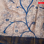 Pure Handloom Nizam Border Silk Saree with Kalamkari Print - Red & Blue - Kleem Boutique