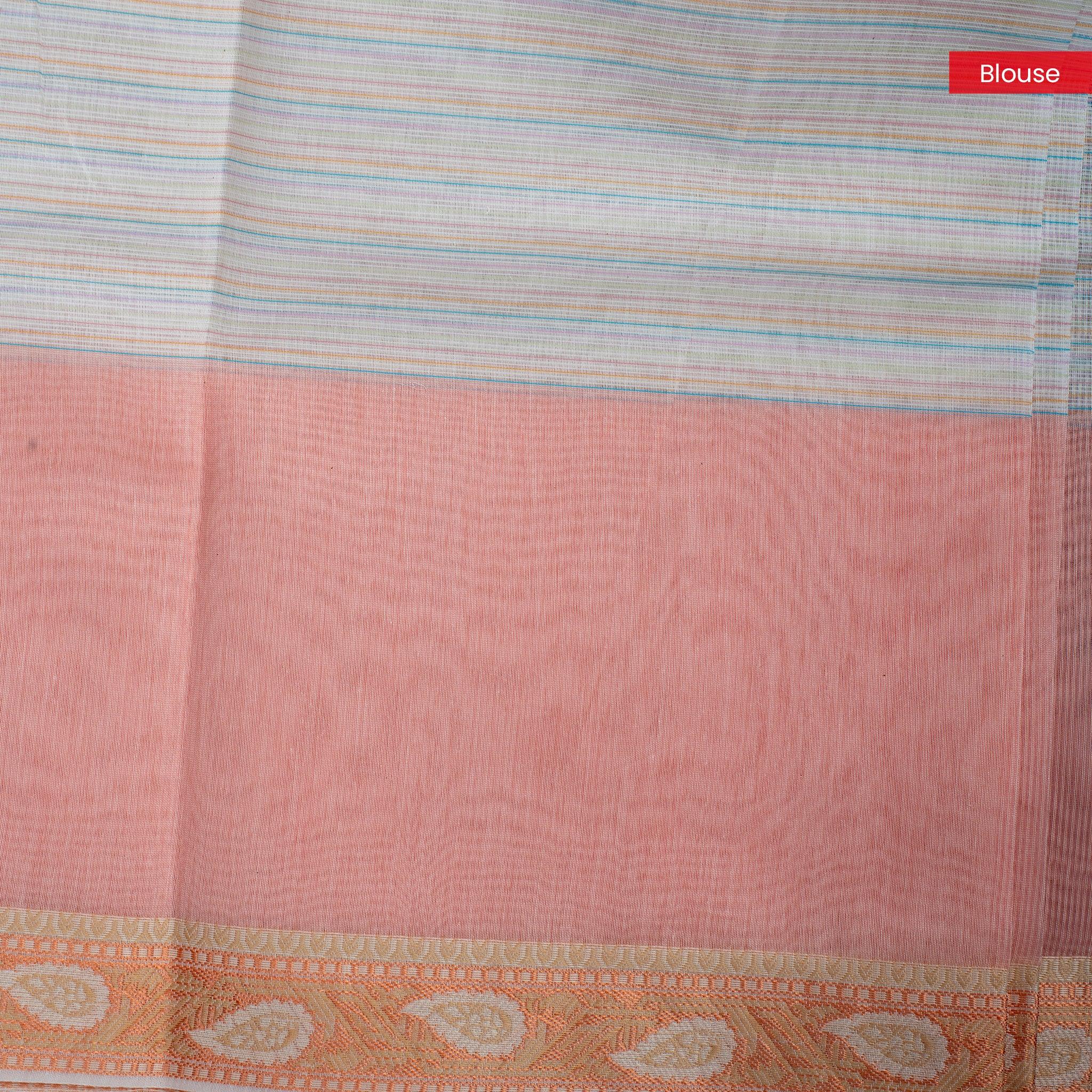 Handloom Cotton Weaving Saree - Off White - Kleem Boutique