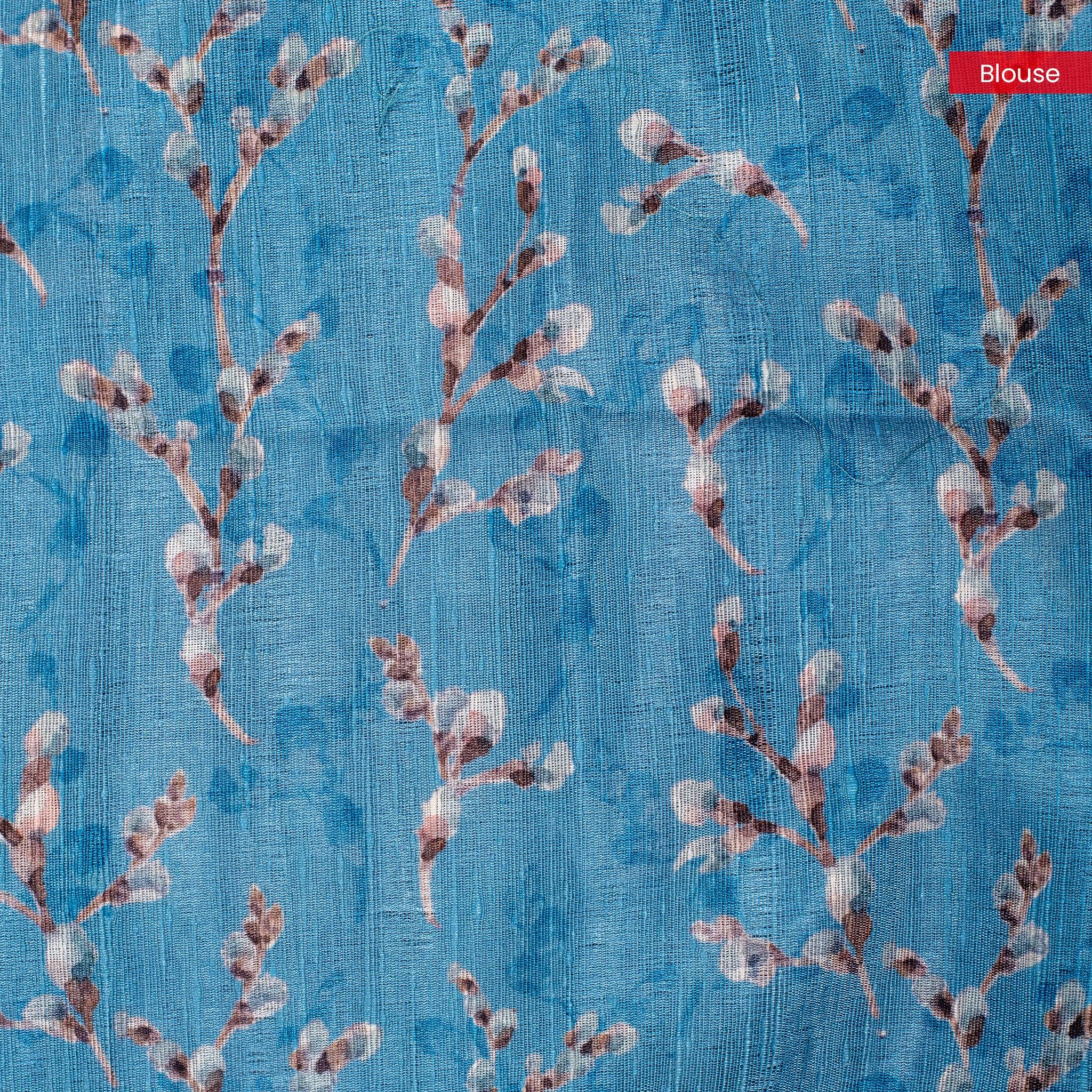 Soft Semi Tussar Silk Saree – Bird & Floral Digital Print - Kleem Boutique
