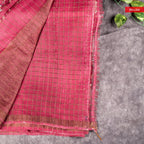 Pure Handloom Tussar Silk Deep Wine Maroon Saree with Floral Digital Print & Zari Checks - Kleem Boutique