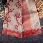 Semi Tussar Silk Saree – Vidarbha Style with Applique Work - Kleem Boutique