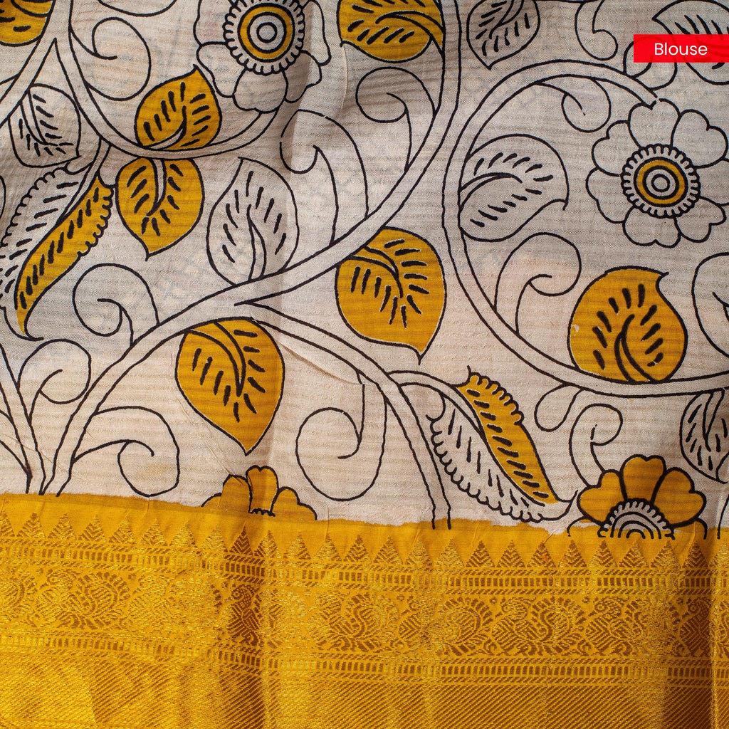 Pure Handloom Kanchi Border Silk Saree with Digital Prints - Powdered Blue - Kleem Boutique