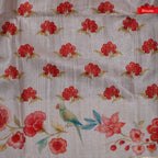 Semi Tussar Silk Saree – Zari Checks with Off-White Floral Pallu - Kleem Boutique