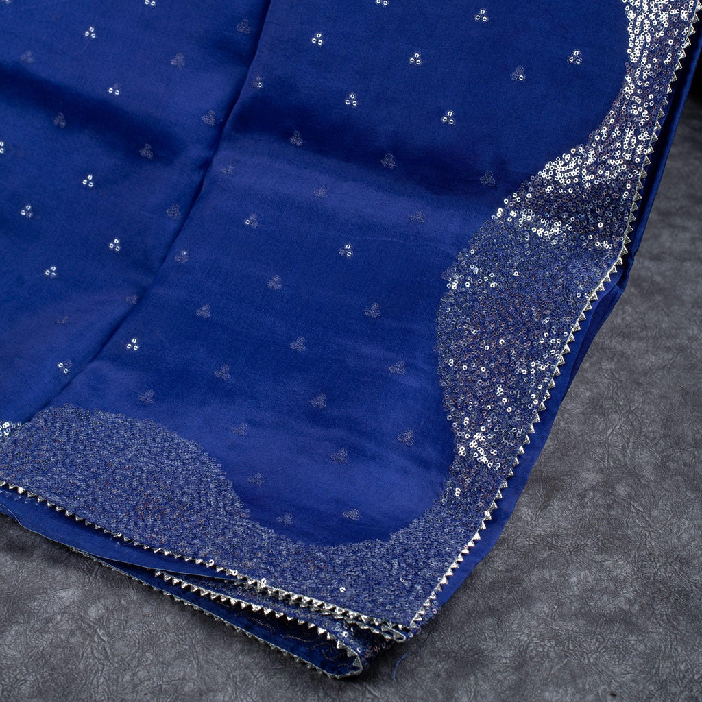 Handloom Kora Saree with Sequin Work – Deep Navy Blue