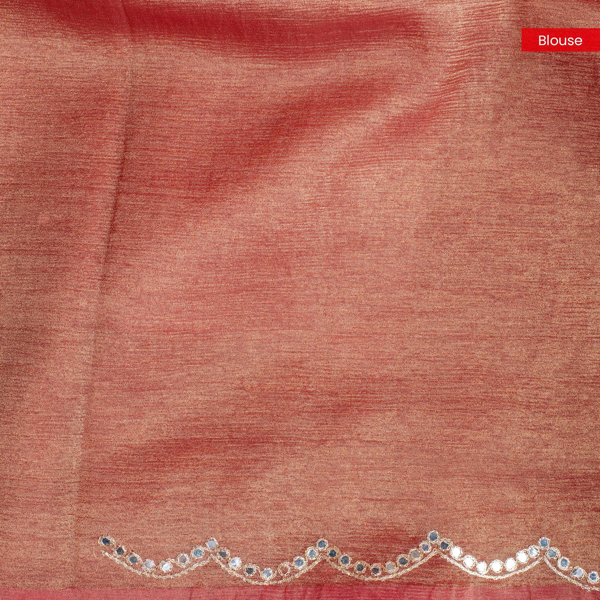 Soft Crushed Tissue Saree with Mirror Work – Rust Colour - Kleem Boutique