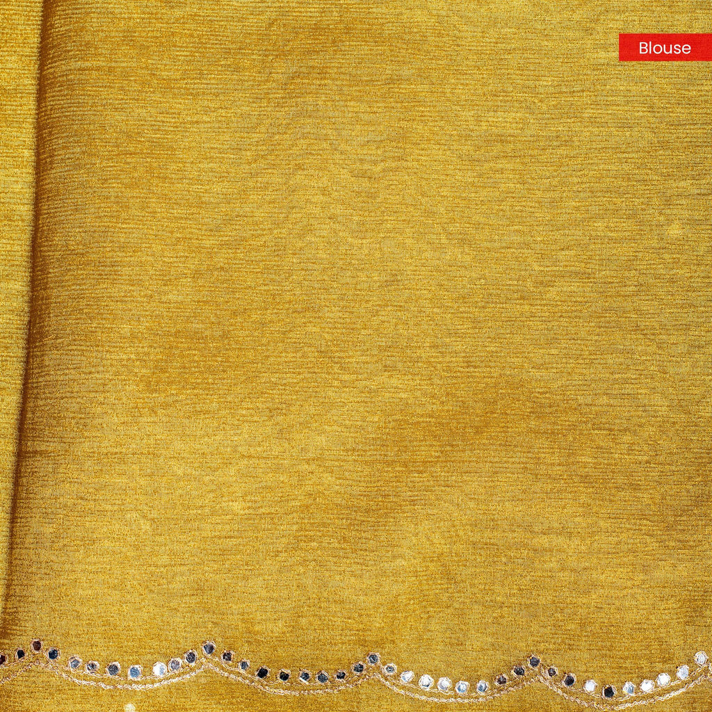 Soft Crushed Tissue Saree with Mirror Work – Mehendi Green - Kleem Boutique