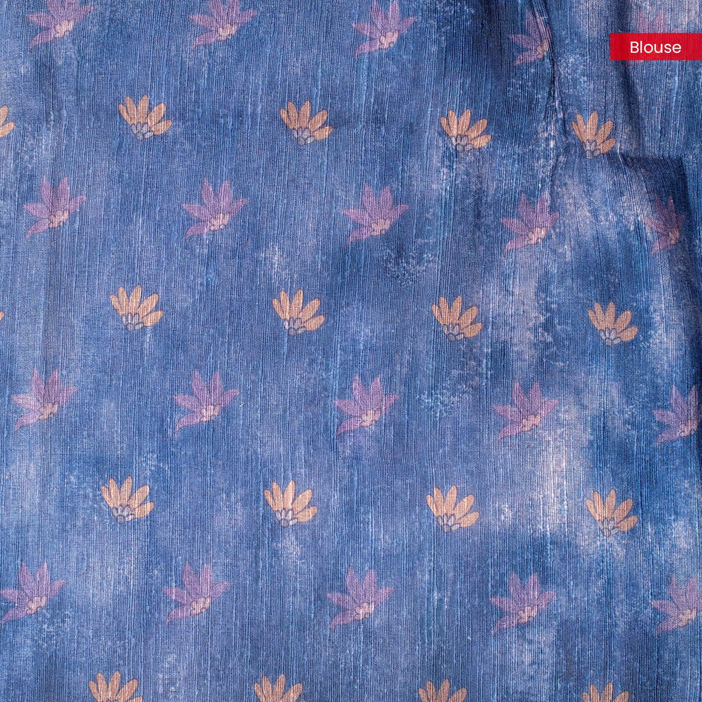 Semi Tussar Silk Saree – Eco Digital Floral & Leaf Print - Kleem Boutique