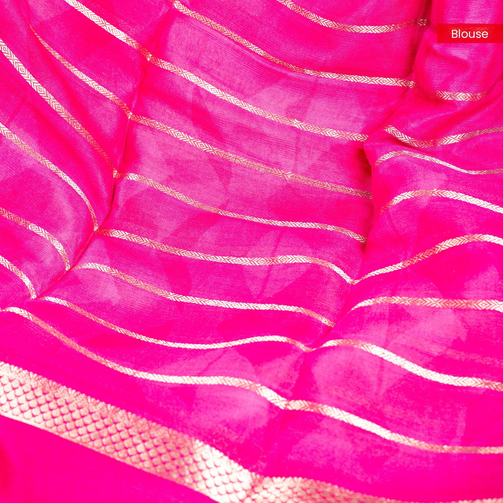 Shrinagar Silk Saree – Chinnon Crepe Fabric - Rani Pink - Kleem Boutique