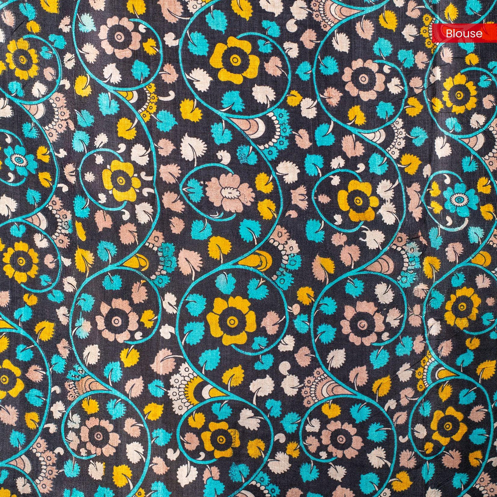 Pure Handloom Tussar Silk Saree with Vibrant Sequence Prints & Kalamkari Pallu - Kleem Boutique