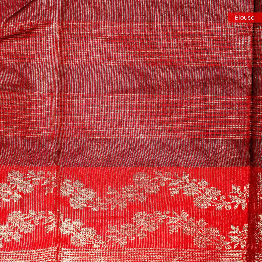Handloom Cotton Weaving Saree - Cherry Red - Kleem Boutique