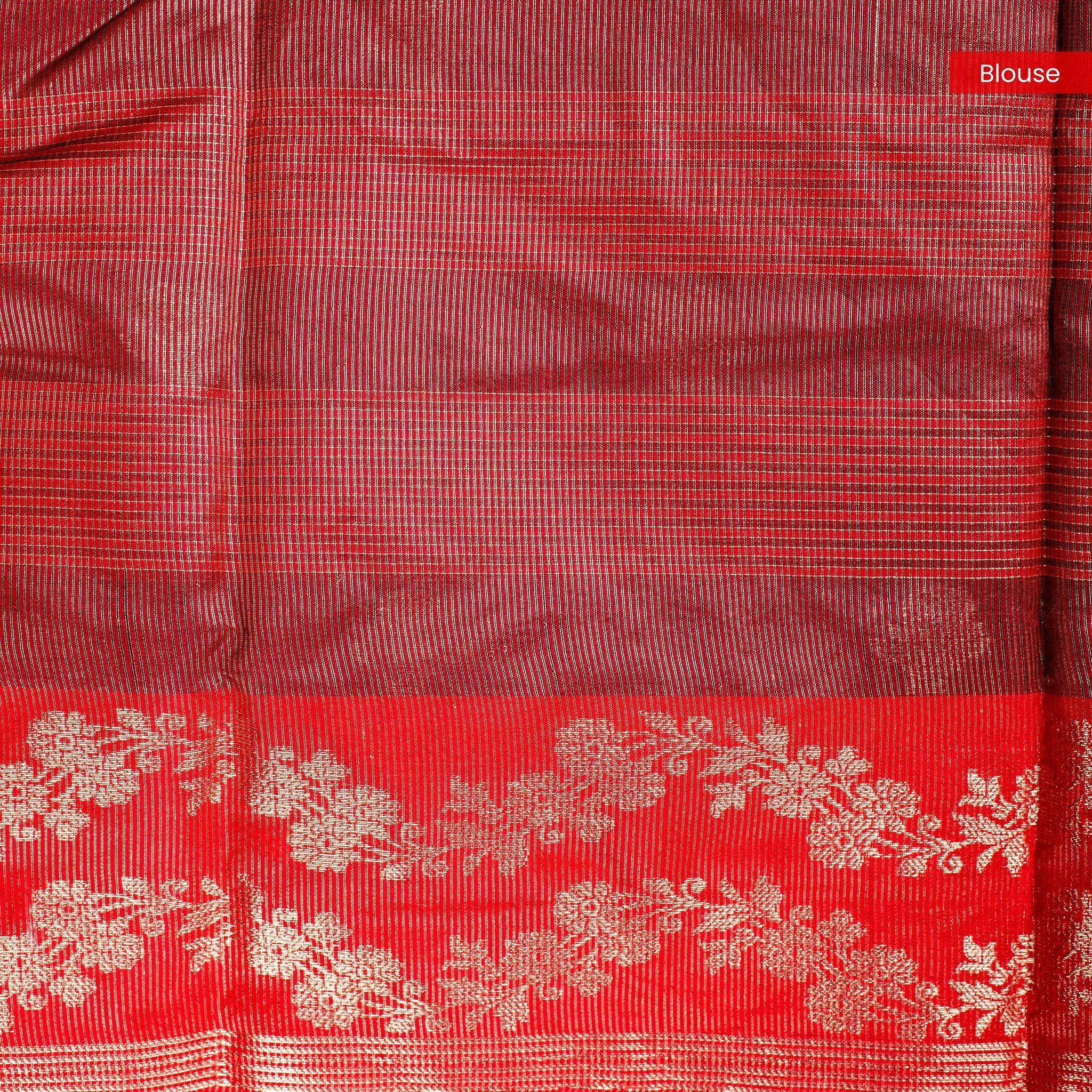 Handloom Cotton Weaving Saree - Cherry Red - Kleem Boutique