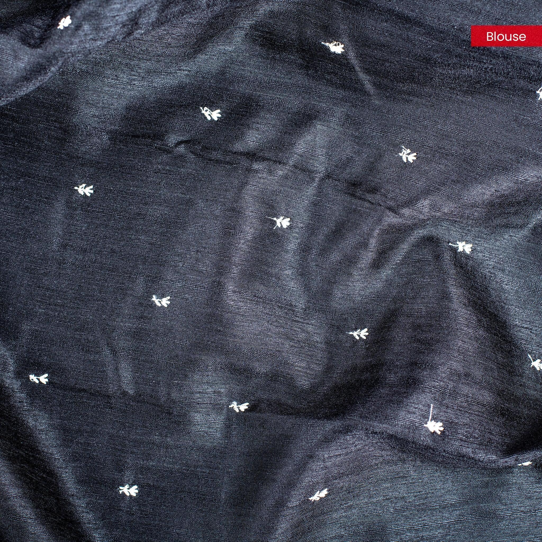 Handloom Cotton Silk Saree with Embroidery Work - Black - Kleem Boutique