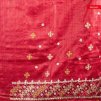 Pure Handloom Tussar Silk Deep Maroon Saree with Kutch Work & Mirror Embroidery - Kleem Boutique