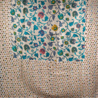 Pure Handloom Tussar Silk Blue & Off-White Saree with Vertical Pattern & Mirror Work - Kleem Boutique