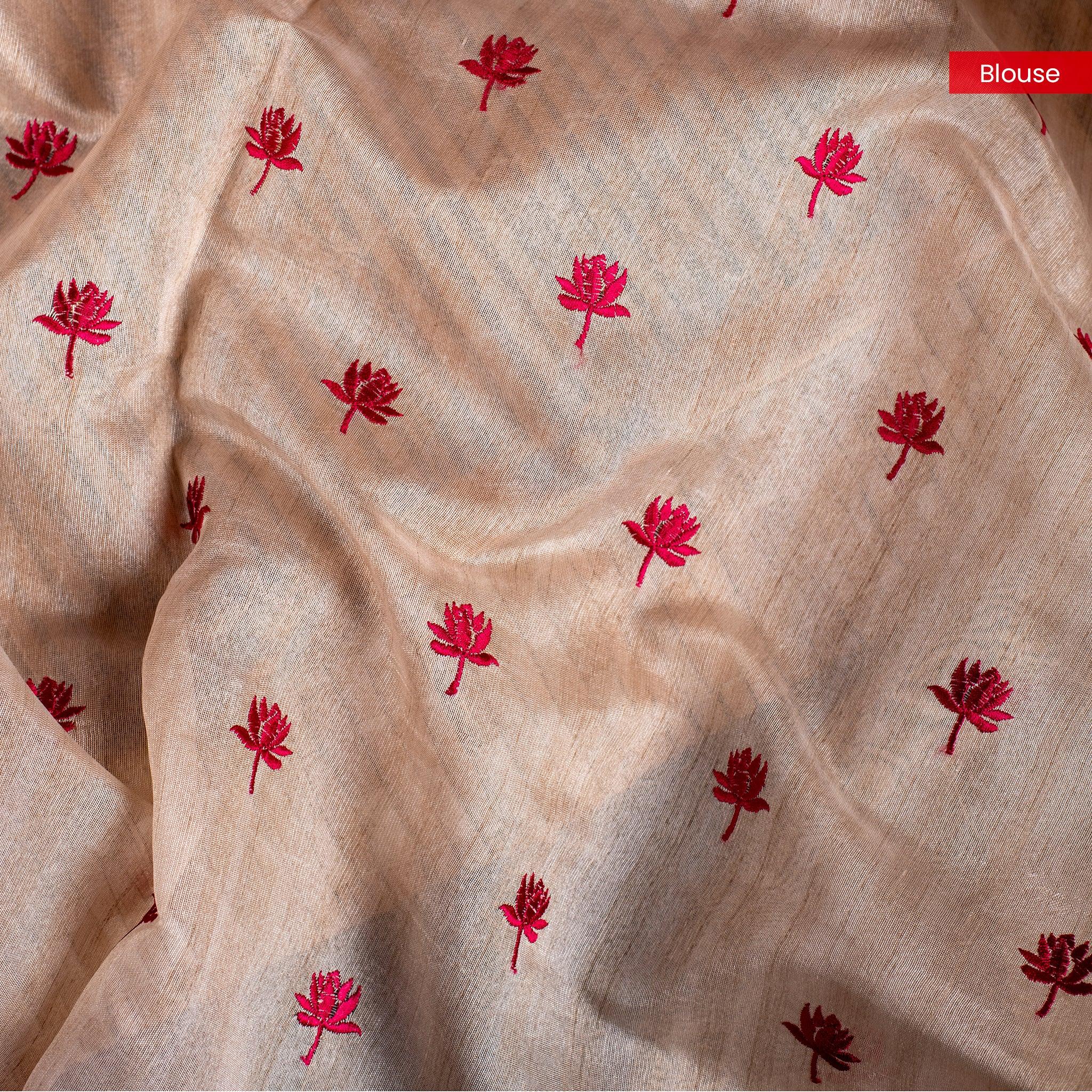 Semi Tussar Silk Saree – Vidarbha Style with Applique Work - Kleem Boutique